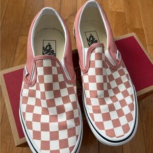 Vans Rose and White Checkered Slip-Ons